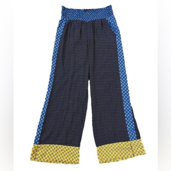 AERIE Sz M Lounge Bohemian  Hippie Paisley Elastic Ruched Waist Wide Leg Pants - Picture 1 of 10